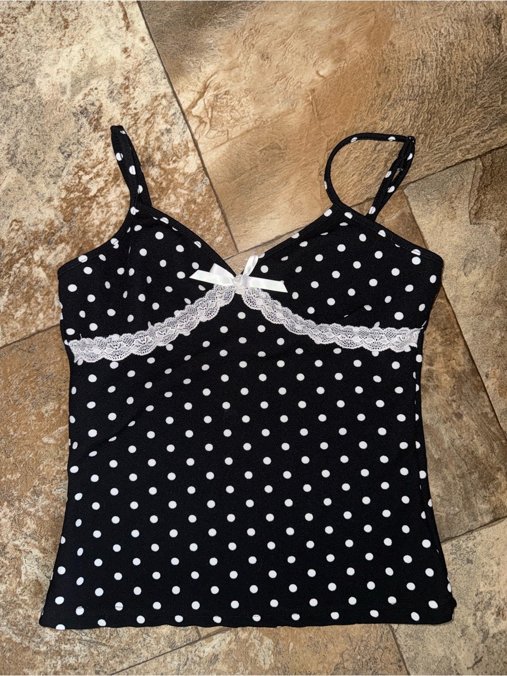 Black & White Polka Dot Lace-Trim Cami